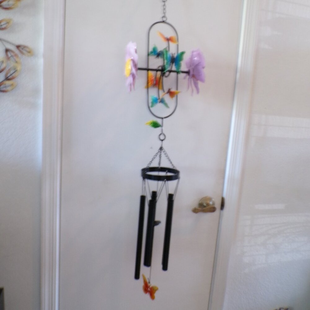 Beautiful Chimes with Spinning Butterflies and Flowers 44" Long Beautiful